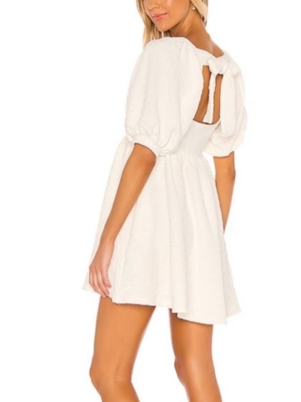 Free People Violet White Puff Sleeves Tie Back Dress Size Medium - Picture 2 of 10